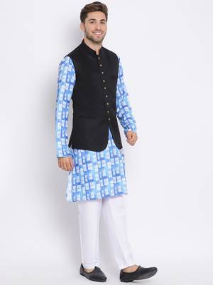 3Pc Kurta Pyjama and Waistcoat Set 3