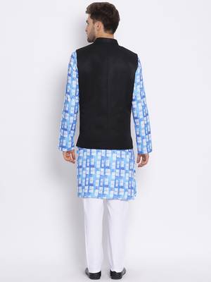 3Pc Kurta Pyjama and Waistcoat Set 4