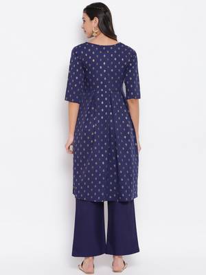 Navy-blue printed crepe ethnic-kurtis 3