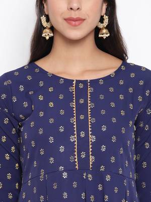 Navy-blue printed crepe ethnic-kurtis 4