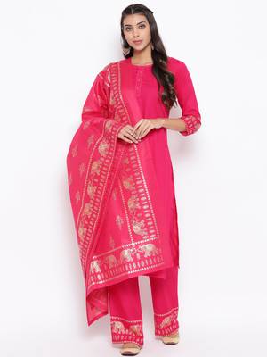 Rani-pink golden print rayon salwar 1