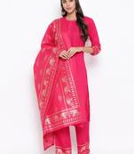 Rani-pink golden print rayon salwar