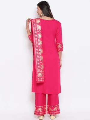 Rani-pink golden print rayon salwar 2