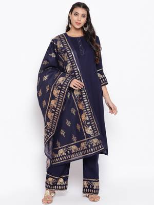 Navy-blue golden print rayon salwar 1