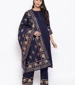 Navy-blue golden print rayon salwar