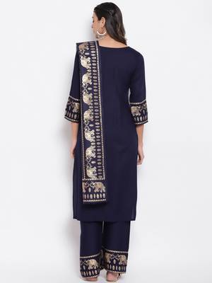Navy-blue golden print rayon salwar 2