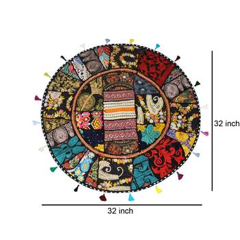 Lalhaveli Khambadiya Patchwork Handmade Traditional Style Floor Seat Mudda Mediations Cushion Cover 32 '' Pillow Cover 4