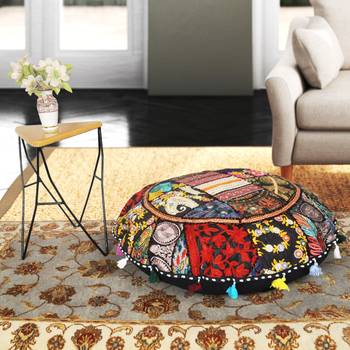 Lalhaveli Khambadiya Patchwork Handmade Traditional Style Floor Seat Mudda Mediations Cushion Cover 32 '' Pillow Cover 5