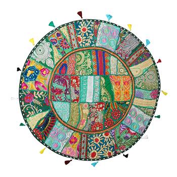 Lalhaveli Bedroom Living Room Floor Yoga Meditations Sitting Cover Round Khambadiya Patchwork Pillow Case 32 '' (Green) 1