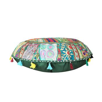 Lalhaveli Bedroom Living Room Floor Yoga Meditations Sitting Cover Round Khambadiya Patchwork Pillow Case 32 '' (Green) 2