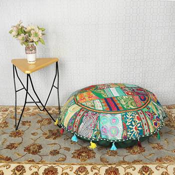 Lalhaveli Bedroom Living Room Floor Yoga Meditations Sitting Cover Round Khambadiya Patchwork Pillow Case 32 '' (Green) 4