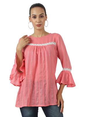 Pink plain viscose rayon party-tops 1