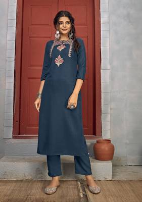 Navy-blue embroidered rayon salwar 1