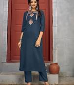 Navy-blue embroidered rayon salwar