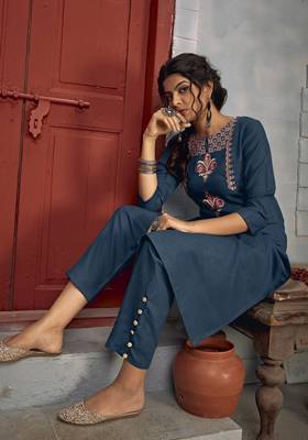 Navy-blue embroidered rayon salwar 2