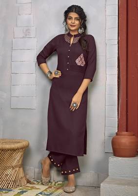 Wine embroidered rayon salwar 1