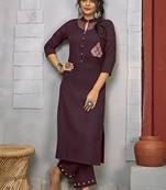 Wine embroidered rayon salwar