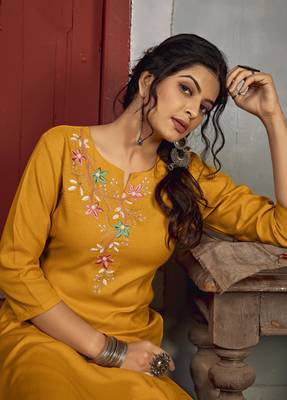 Mustard embroidered rayon salwar 2