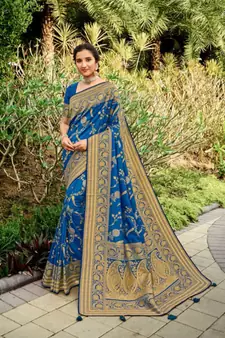 Light blue woven silk saree with blouse