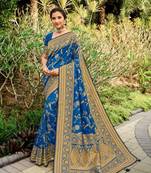 Light blue woven silk saree with blouse