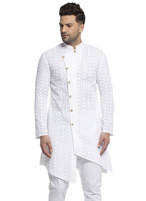 Designer White Embroidered Cotton Chikankari Men Kurta By Treemoda 1