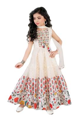 Salwar Studio Girls Off White Chanderi Cotton Ethnic suit set 1