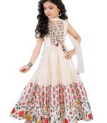 Salwar Studio Girls Off White Chanderi Cotton Ethnic suit set