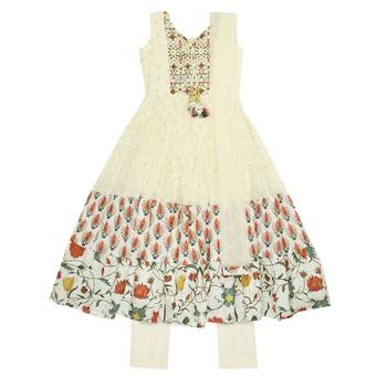 Salwar Studio Girls Off White Chanderi Cotton Ethnic suit set 2