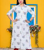 Cream printed rayon kurtas-and-kurtis