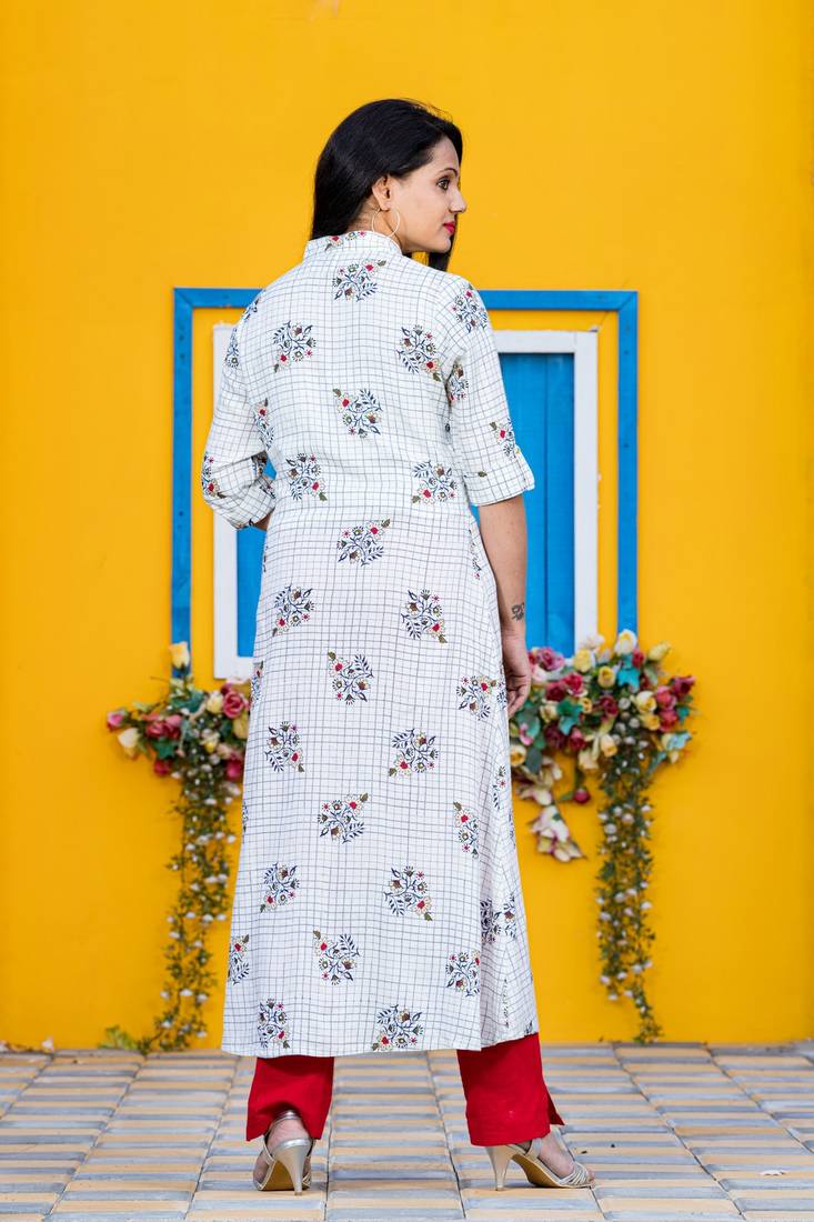 Cream printed rayon kurtas-and-kurtis