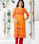 Orange printed rayon kurtas-and-kurtis