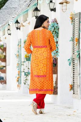 Orange printed rayon kurtas-and-kurtis 2