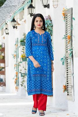 Blue printed rayon kurtas-and-kurtis 1