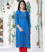 Blue printed rayon kurtas-and-kurtis