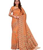 Orange woven tussar silk saree with blouse