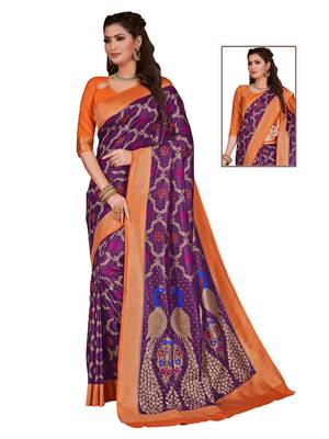 Purple woven silk saree with blouse 1