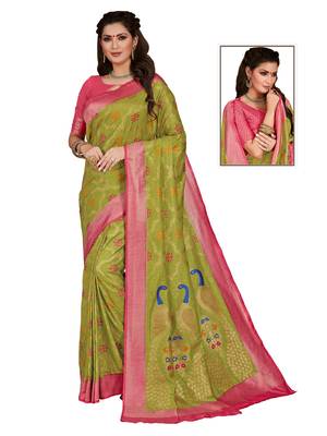 Mehendi woven silk saree with blouse 1
