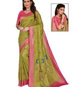 Mehendi woven silk saree with blouse