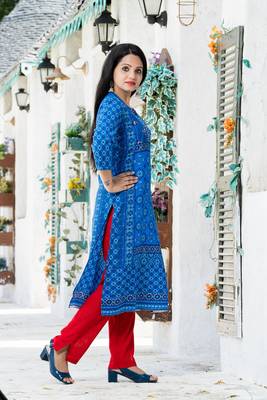 Blue printed rayon kurtas-and-kurtis 5
