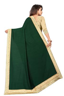 Dark Green Vichitra Silk Fancy lace Bollywood saree With Jacquard Blouse Piece. 3