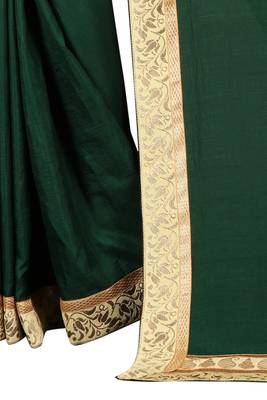 Dark Green Vichitra Silk Fancy lace Bollywood saree With Jacquard Blouse Piece. 4