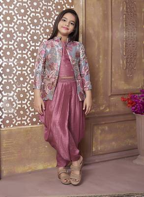 Polyester wine Kids Girls Patiala Set 1
