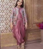 Polyester wine Kids Girls Patiala Set