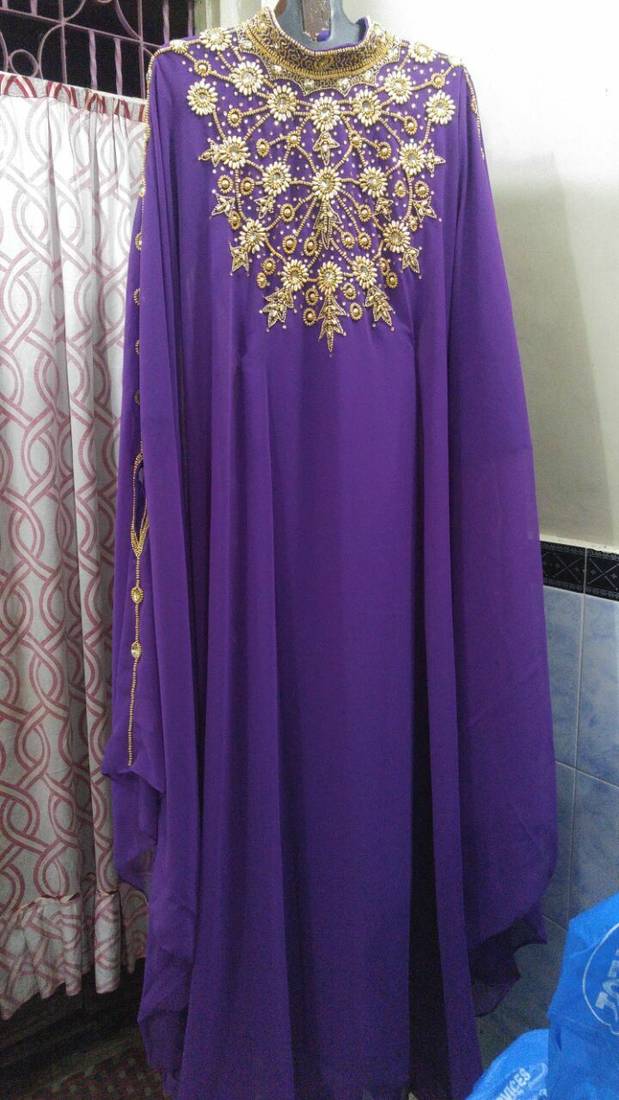 Purple Georgette Embroidery Islamic Kaftans