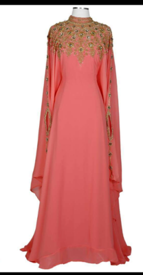 Peach Georgette Embroidery Islamic Kaftans 4
