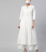 Juniper White Cotton Dobby Printed A-Line Kurta with Mask