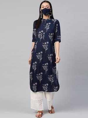 Juniper Indigo Rayon Slub Bandhani Pathani Kurta with Mask 1