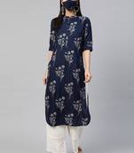 Juniper Indigo Rayon Slub Bandhani Pathani Kurta with Mask