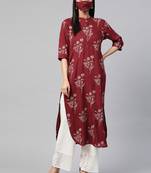 Juniper Maroon Rayon Slub Bandhani Pathani Kurta with Mask