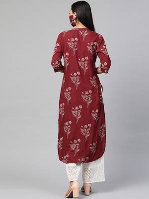 Juniper Maroon Rayon Slub Bandhani Pathani Kurta with Mask 2